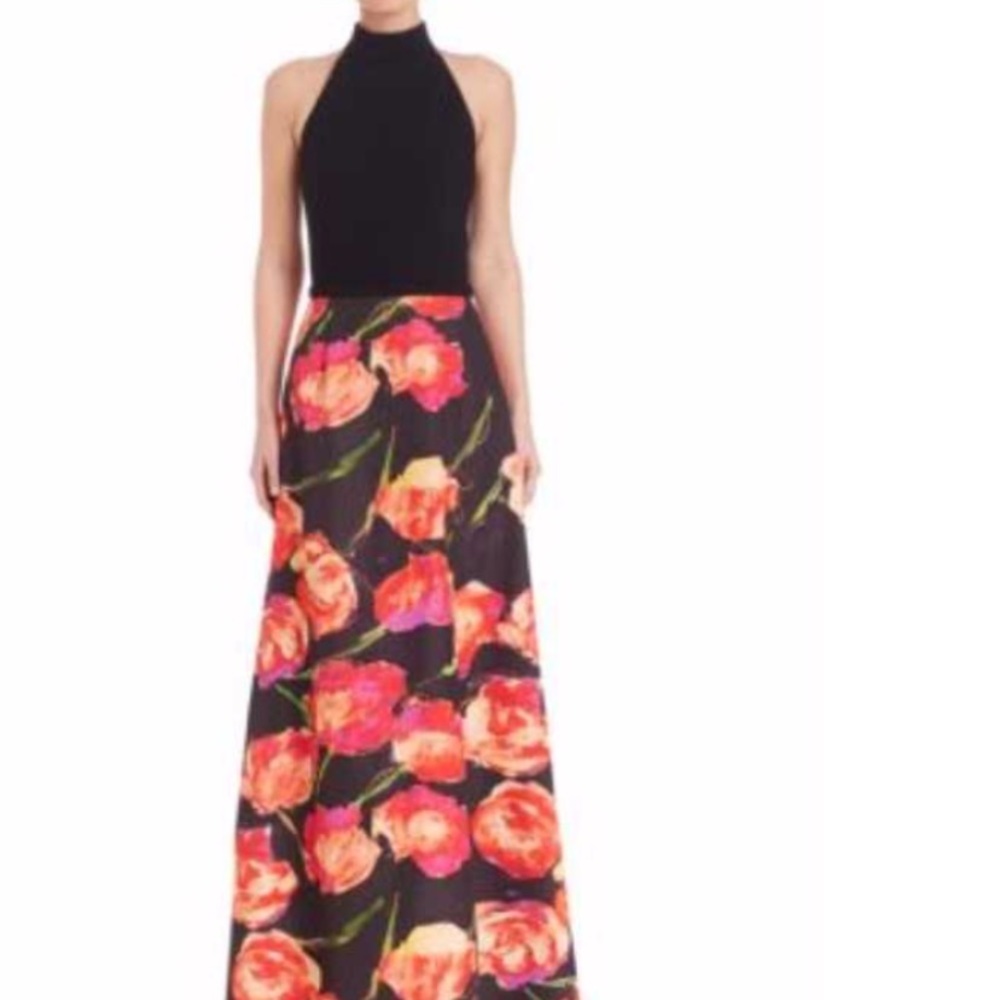 Theia Black and Pink Floral Dress